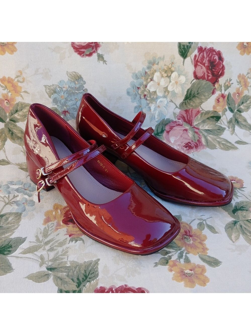 Women's Patent Burgundy Mary Jane Shoes with Block Heels size US 10 Euro 41 - Picture 14 of 17